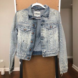 CARMAR Distressed Cropped Denim Jacket - Size S